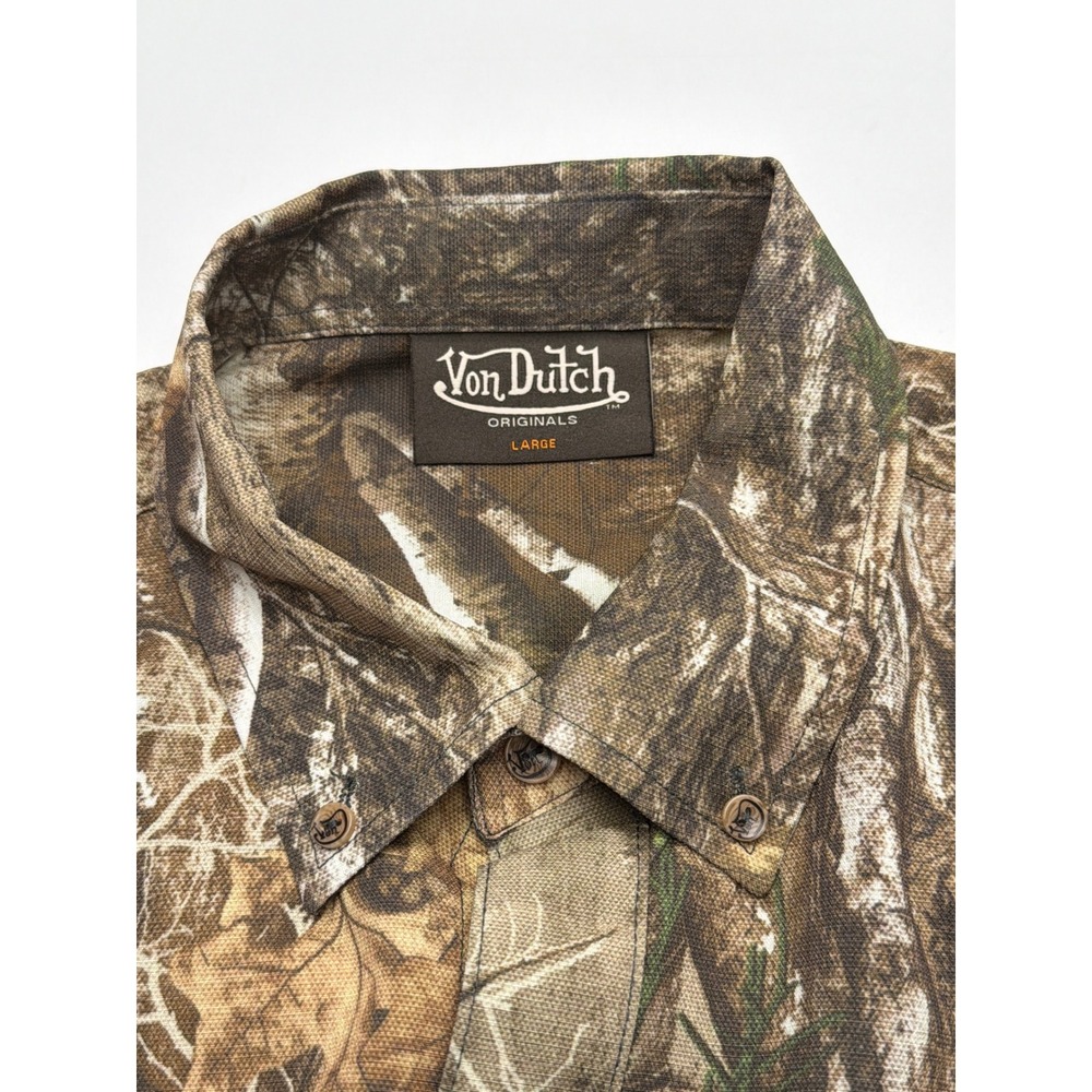Von Dutch Mens Large Real Tree Camo Long Sleeve‎ Button Down Shirt Woodland - Picture 7 of 9